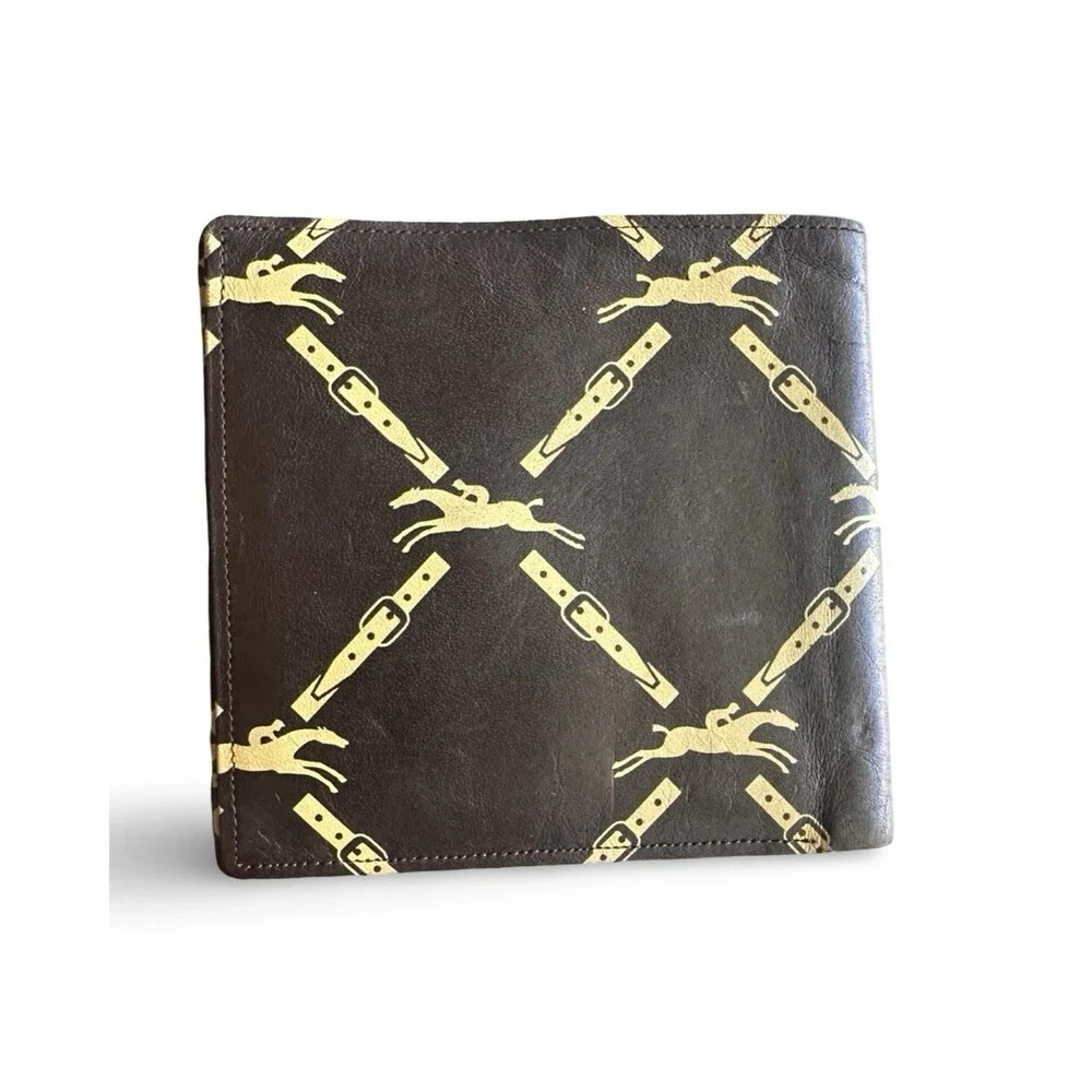 Longchamp Brown Logo Horse Print Bifold Card Coin Pouch Cash  Leather Wallet